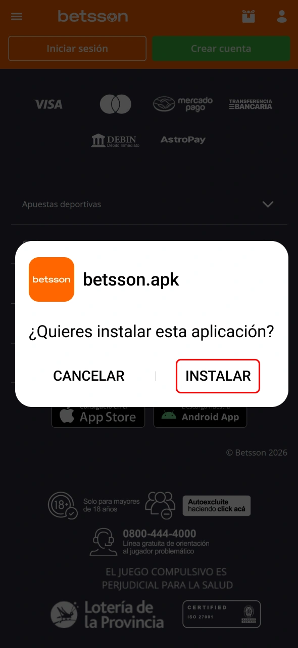 Instalá la actualización de la app de Betsson en Android.