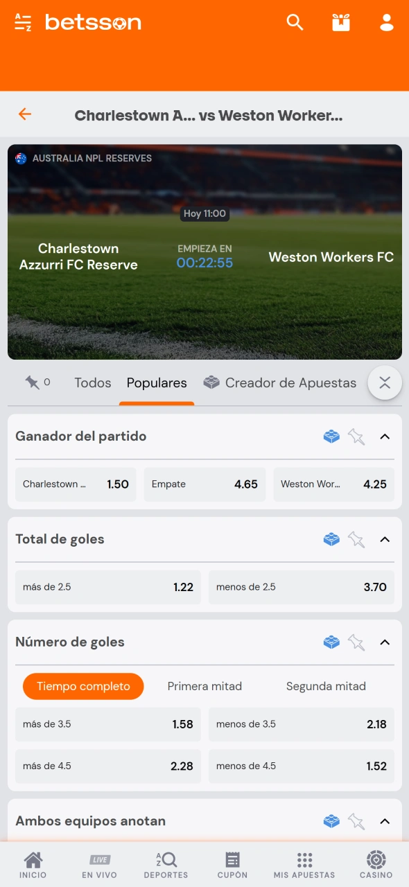 Añadí tu selección al cupón de apuestas de Betsson.