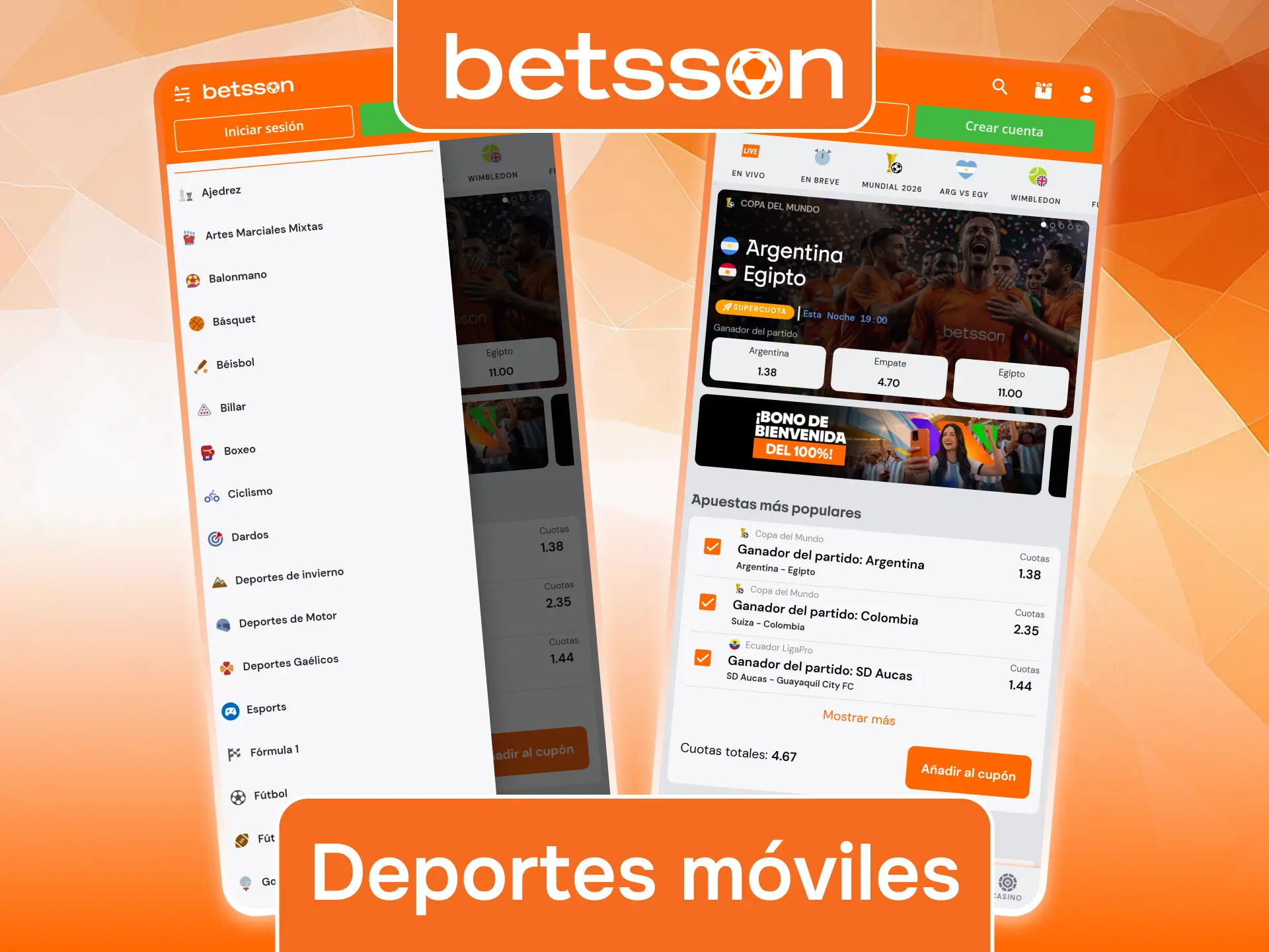 Explorá los deportes disponibles para apostar desde la app de Betsson.