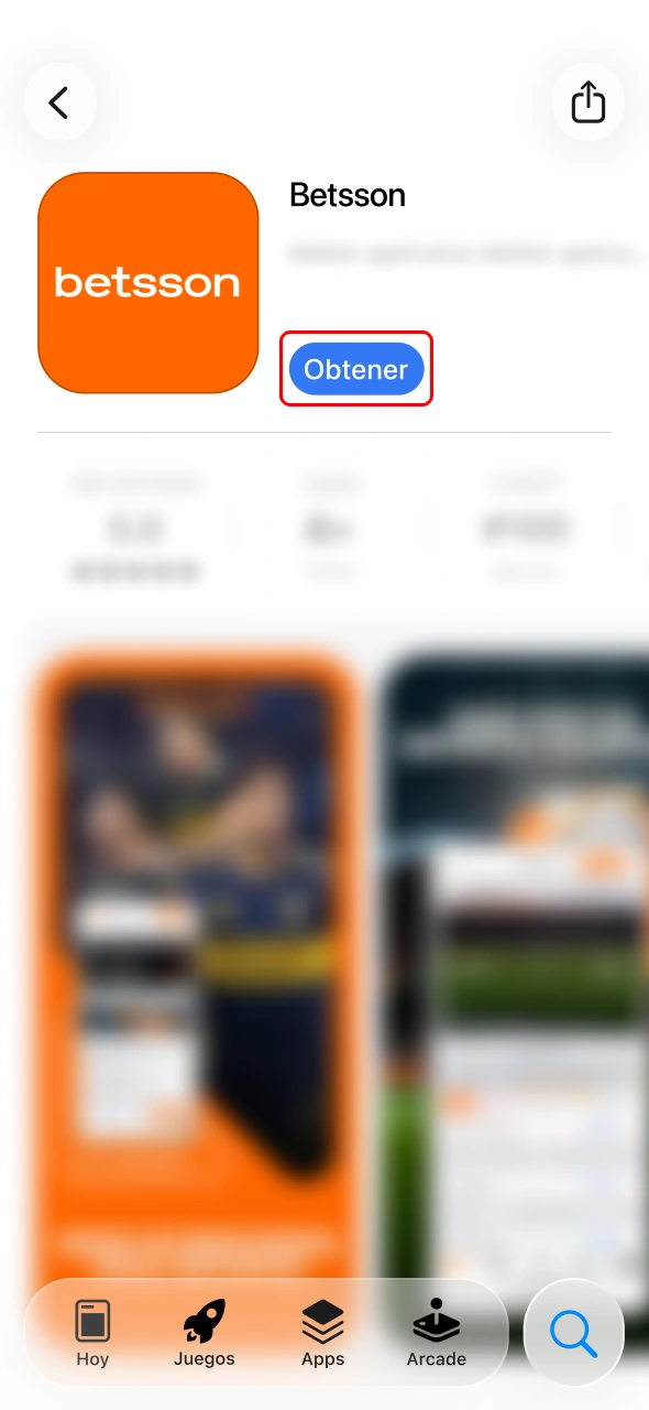 Tocá el botón Obtener para descargar la app de Betsson.