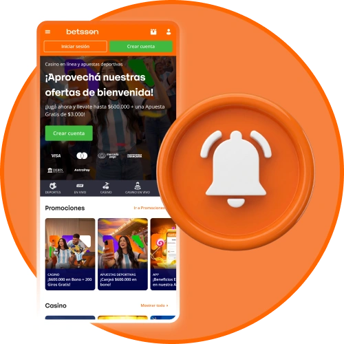 Recibí notificaciones en tiempo real mediante la app de Betsson.