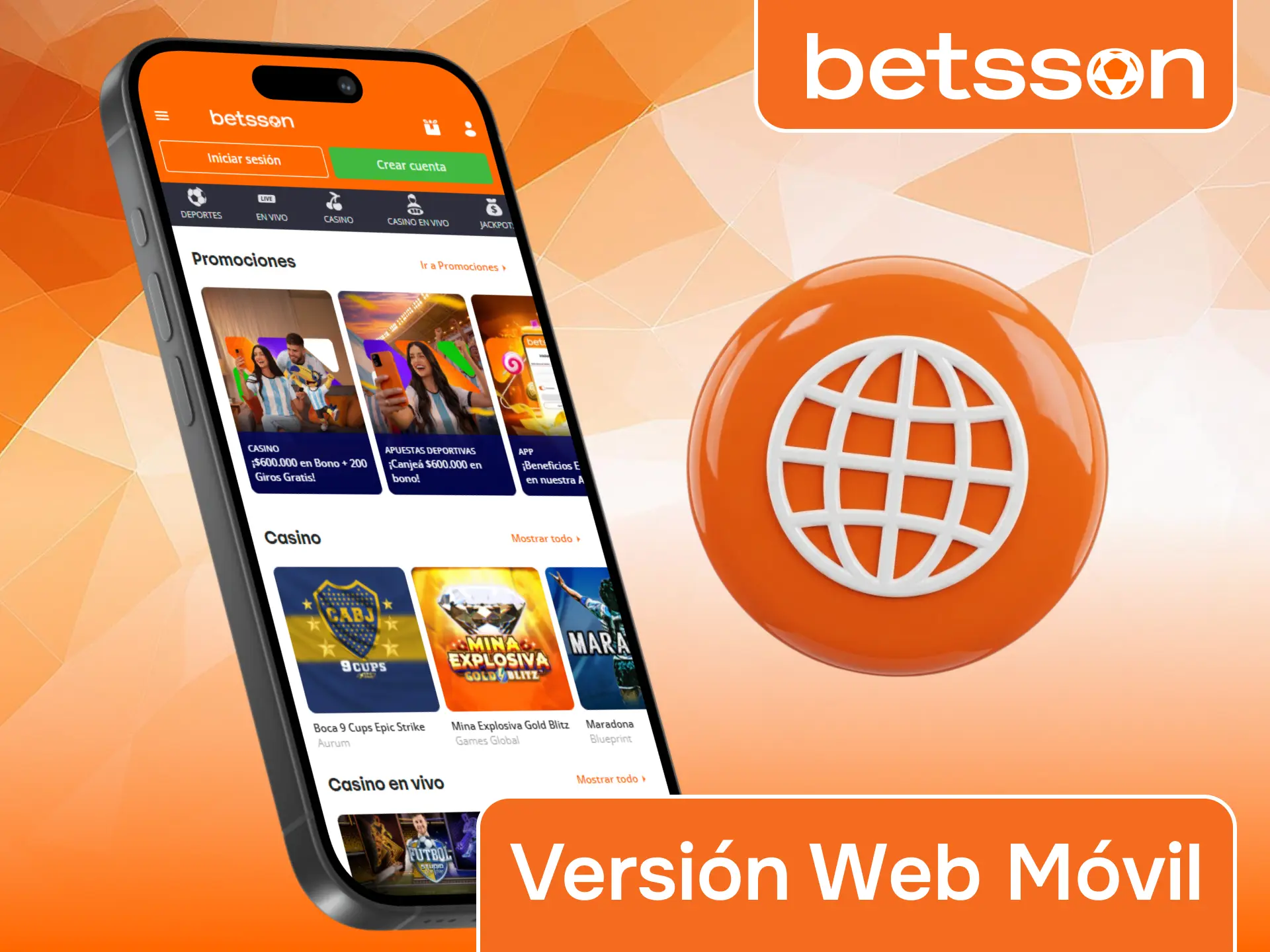 Accedé a Betsson desde la versión web móvil sin instalar la aplicación.