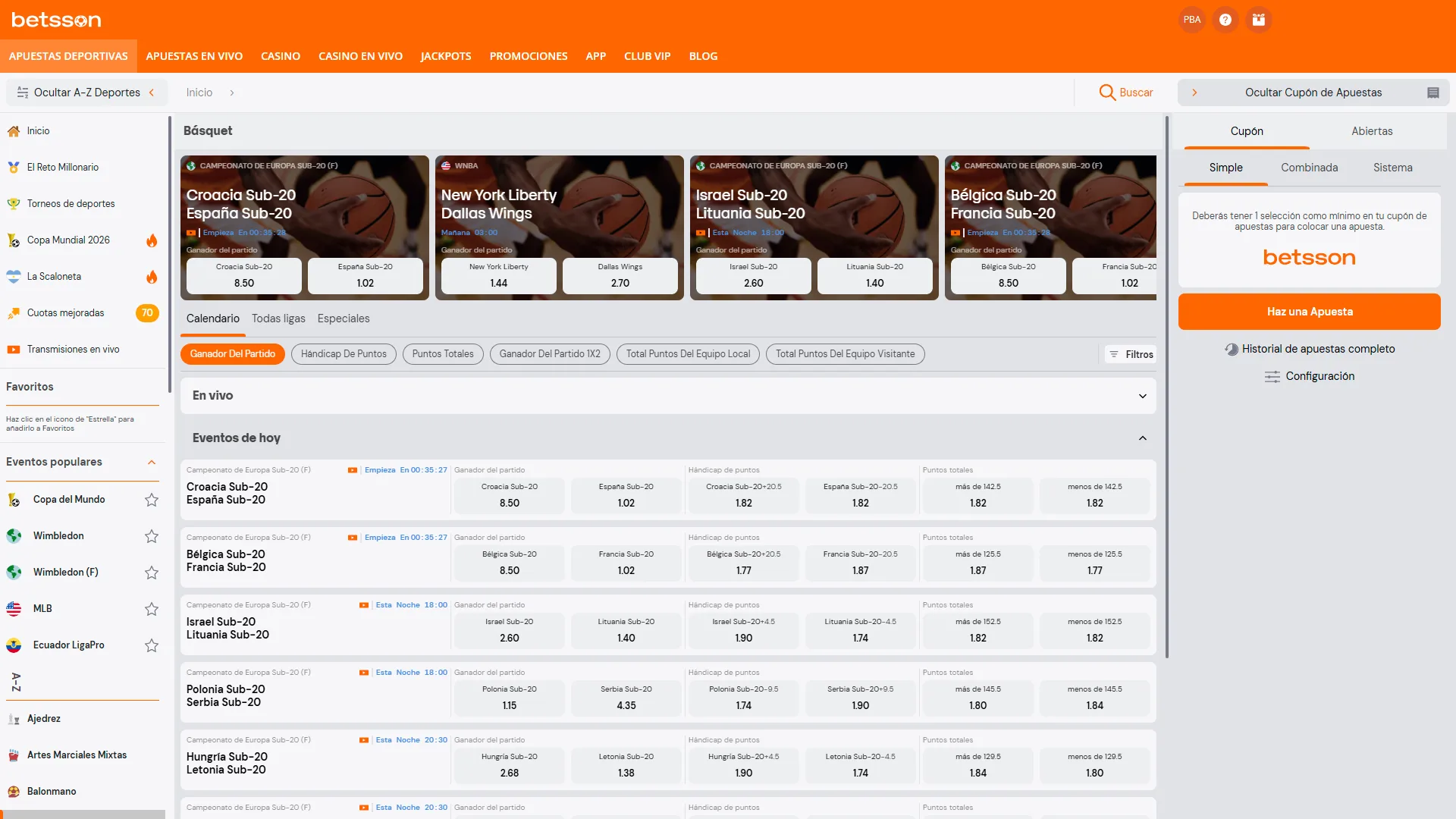Ingresá a la sección de deportes disponible en Betsson.