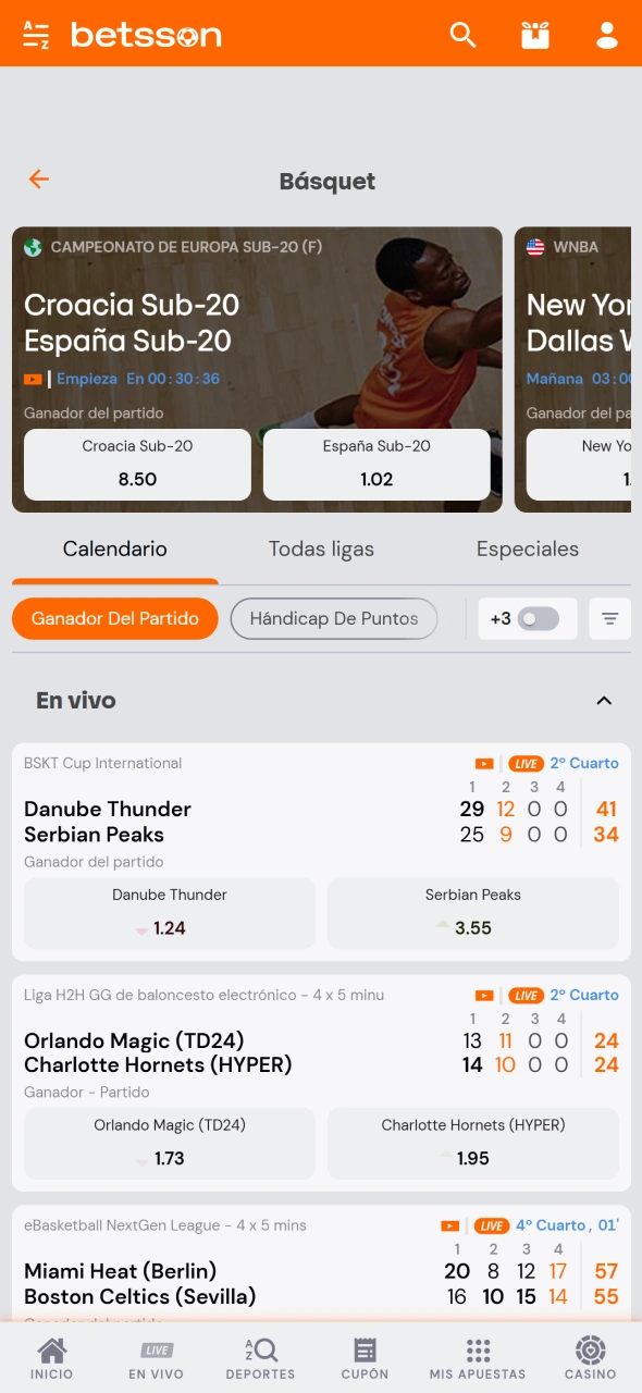 Comenzá a apostar en partidos de básquet desde la app de Betsson.