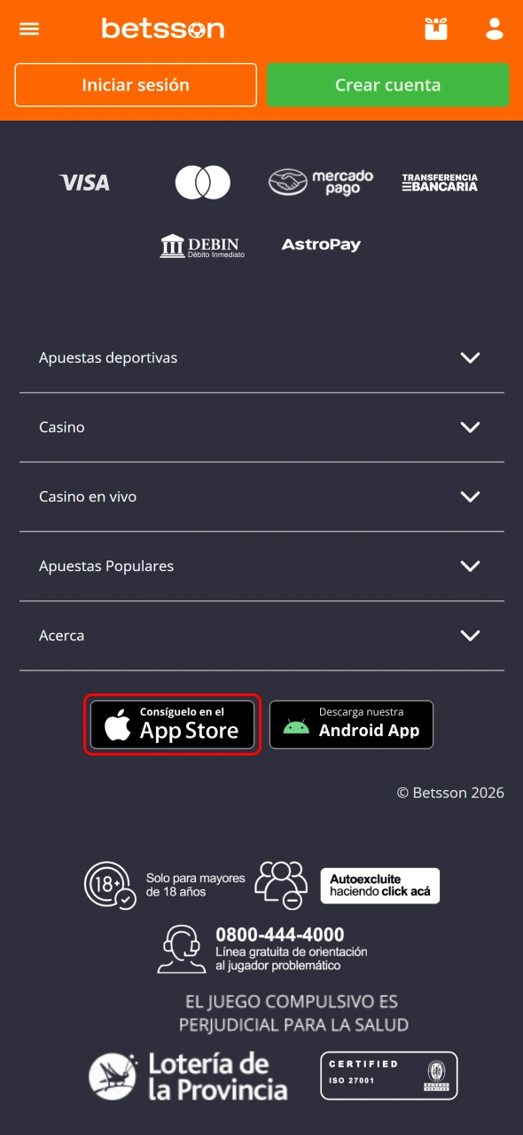 Descargá la aplicación de Betsson para dispositivos iOS.