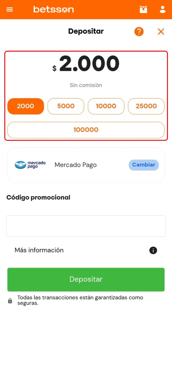 Realizá tu primer depósito válido en tu cuenta de Betsson.