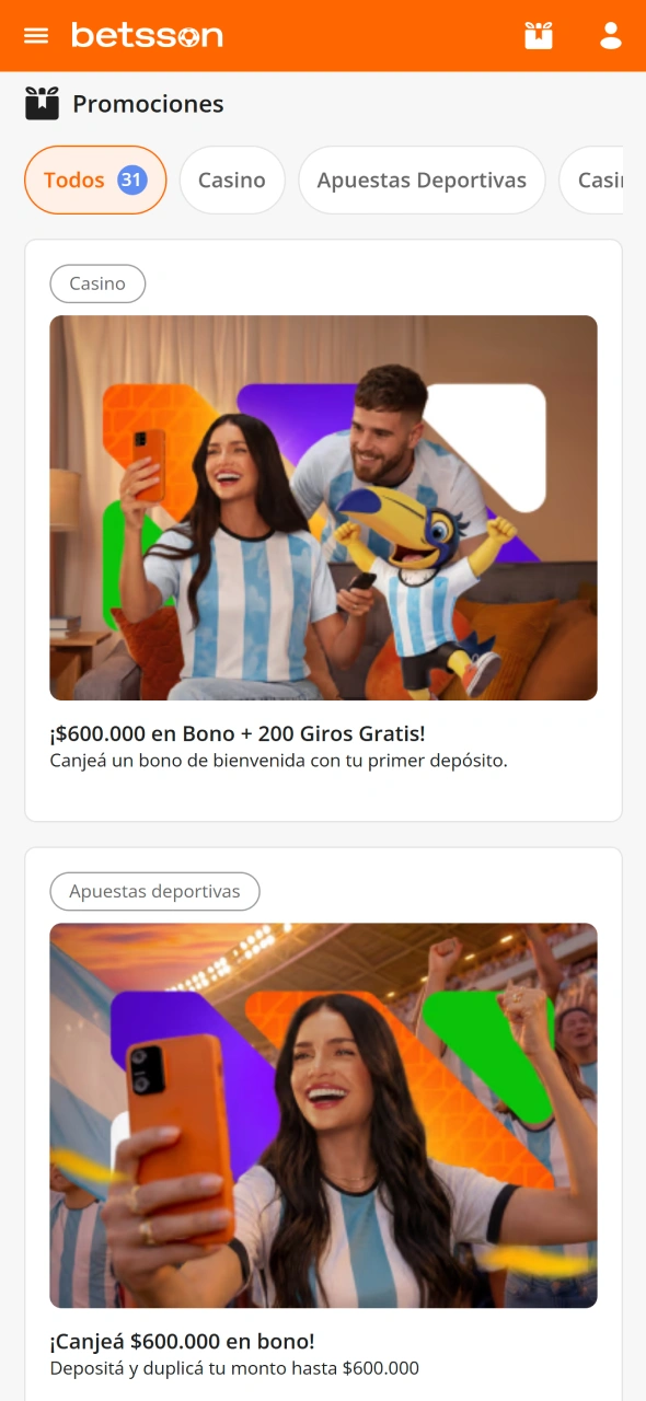 Reclamá el bono de bienvenida disponible para nuevos jugadores de Betsson.