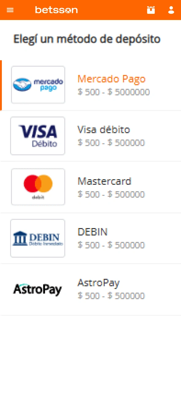 Elegí el método de pago que prefieras para depositar en Betsson.