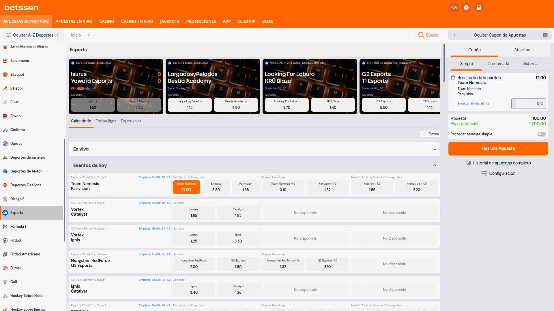 Elegí tu apuesta y confirmá la jugada en Betsson.
