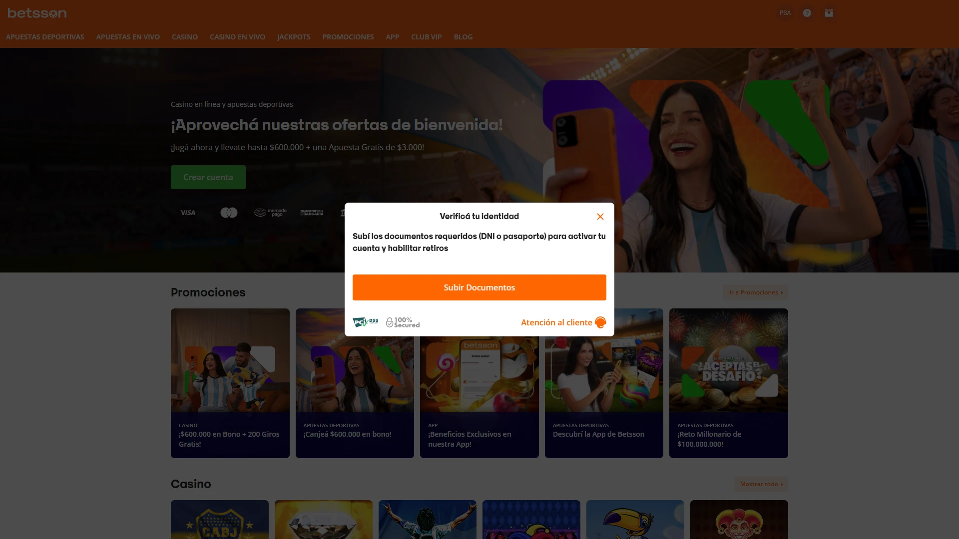 Verificá tu identidad para habilitar todas las funciones de Betsson.