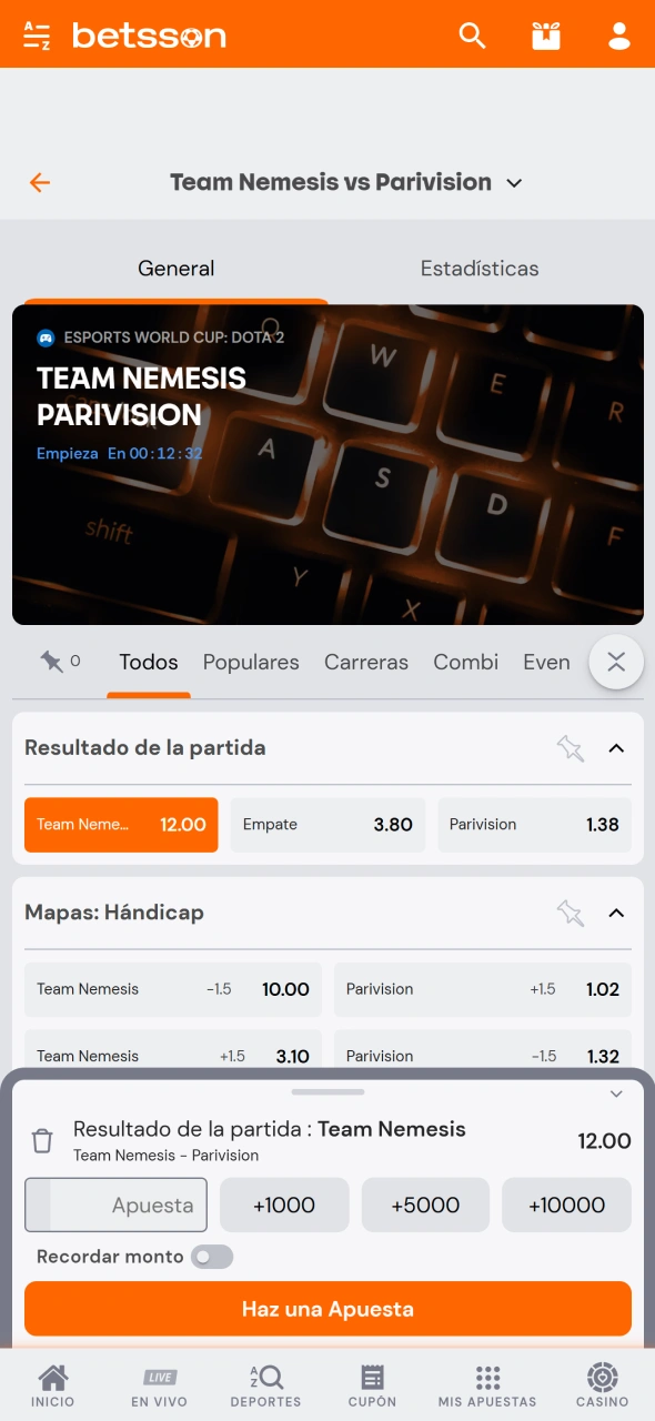 Confirmá la apuesta y seguí el evento en vivo desde la app de Betsson.