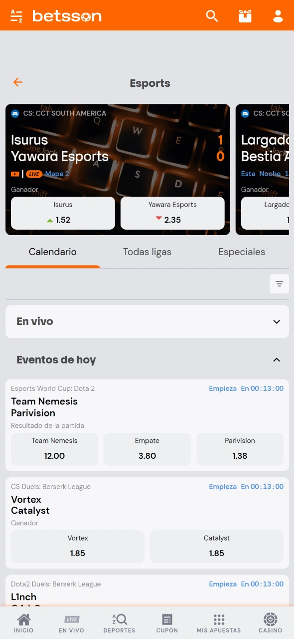 Navegá hasta la sección de esports en Betsson.