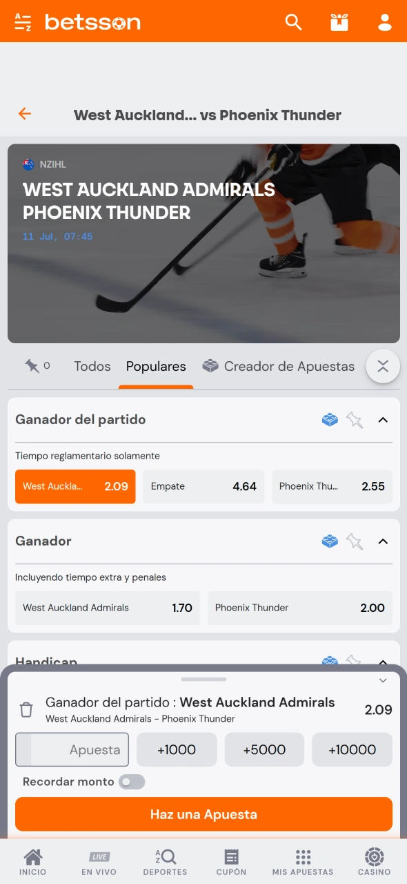 Ingresá el importe de tu apuesta, revisá los datos y confirmá la jugada en Betsson.