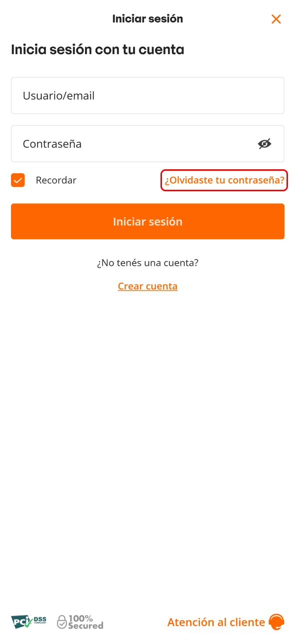Hacé clic en el enlace Olvidaste tu contraseña en la página de acceso de Betsson.