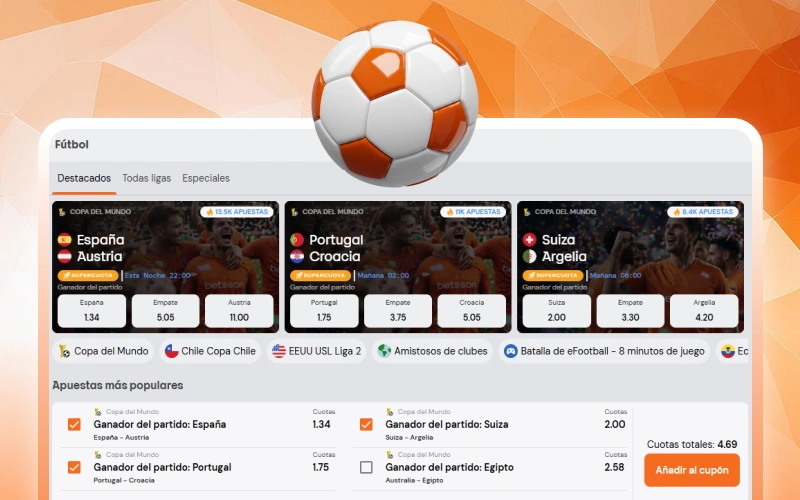 Realizá apuestas de fútbol en Betsson con una amplia variedad de mercados.