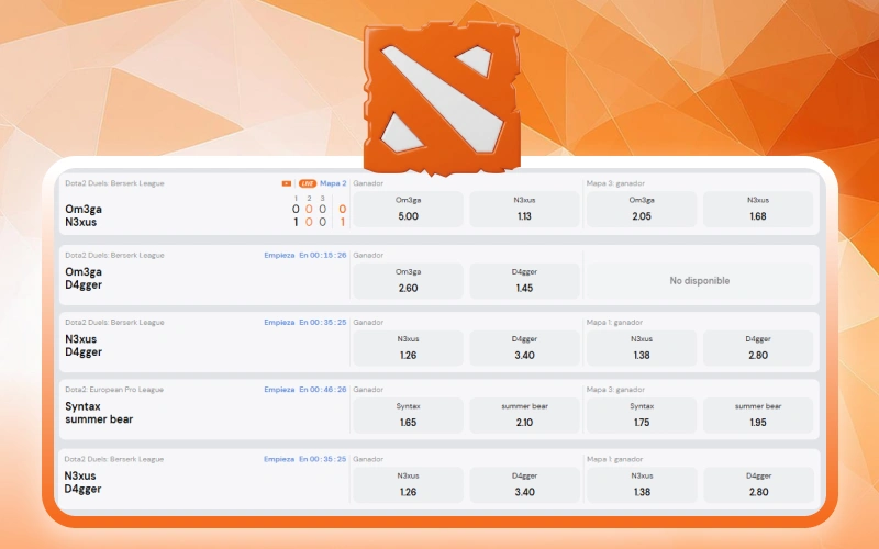 Encontrá mercados para Dota 2 en la sección de eSports de Betsson.