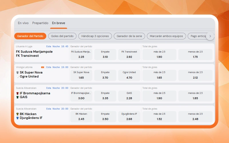 Utilizá apuestas de línea con hándicaps y totales en Betsson.