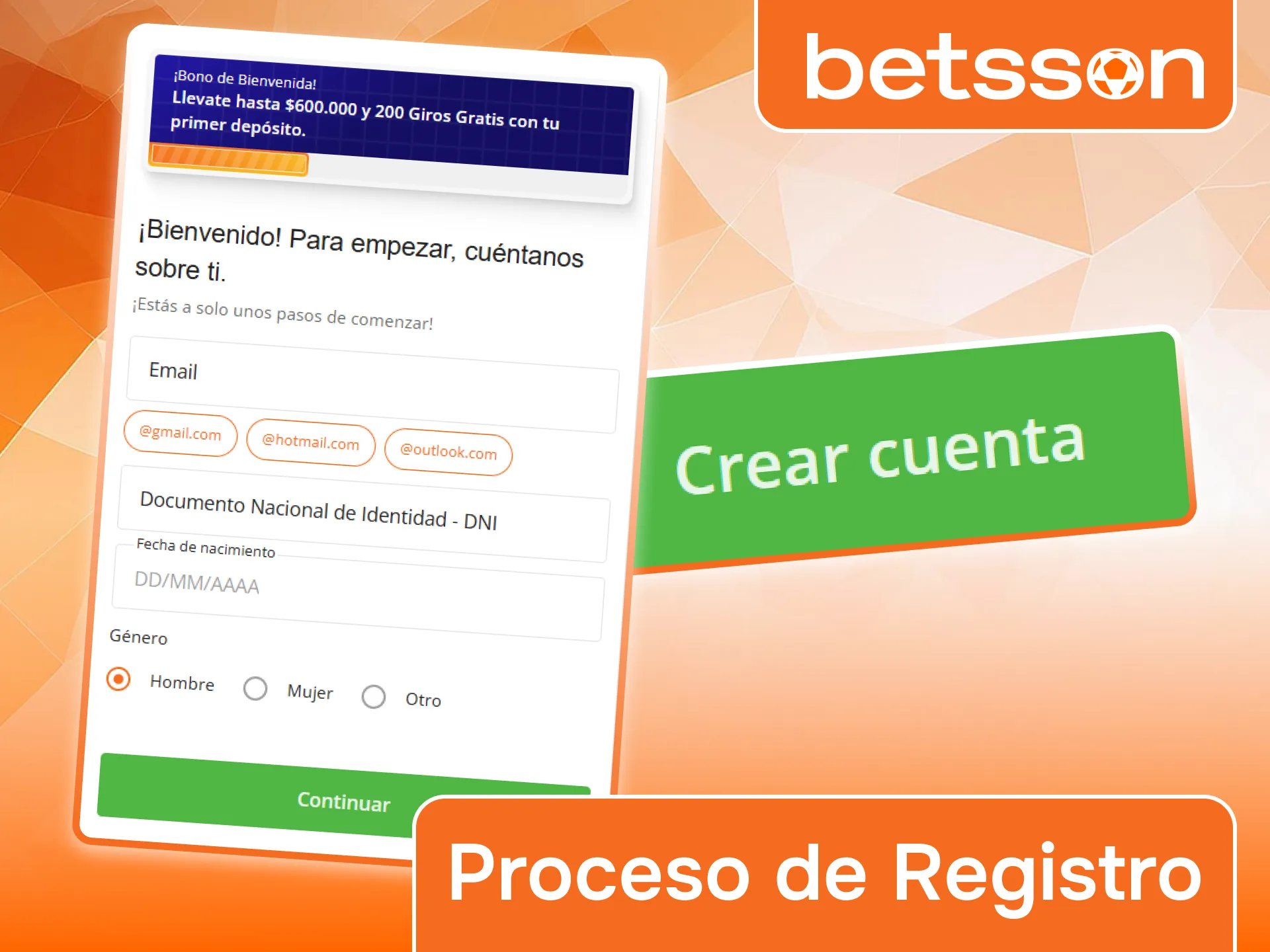 Completá el proceso de registro en Betsson para empezar a apostar.