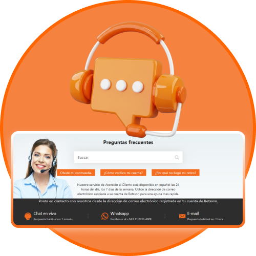 Betsson brinda atención al cliente en español rioplatense para mayor comodidad.