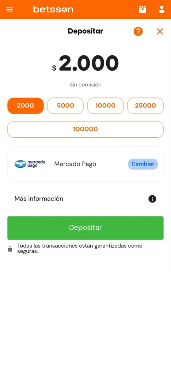 Realizá tu primer depósito válido en tu cuenta de Betsson.