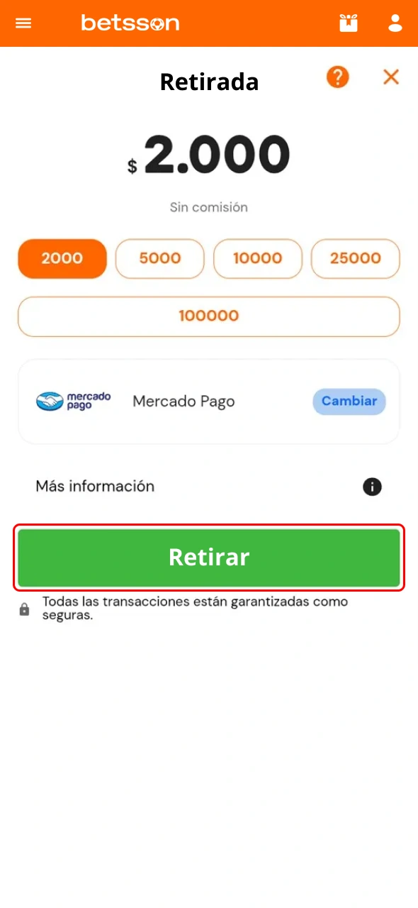Confirmá la solicitud de retiro para completar el proceso en Betsson.